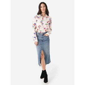 SLVRLAKE Women's Denim Midi Skirt Center Slit in Fair Game Blue Size 26